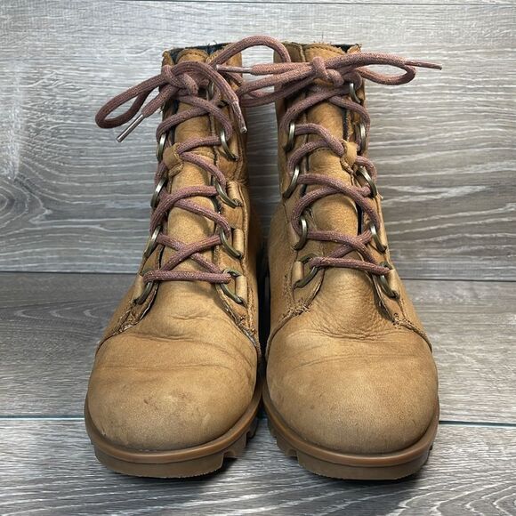 Sorel Phoenix Short Lace Waterproof Camel Leather Women's Sz 8 Lace-Up Boots - Picture 2 of 11